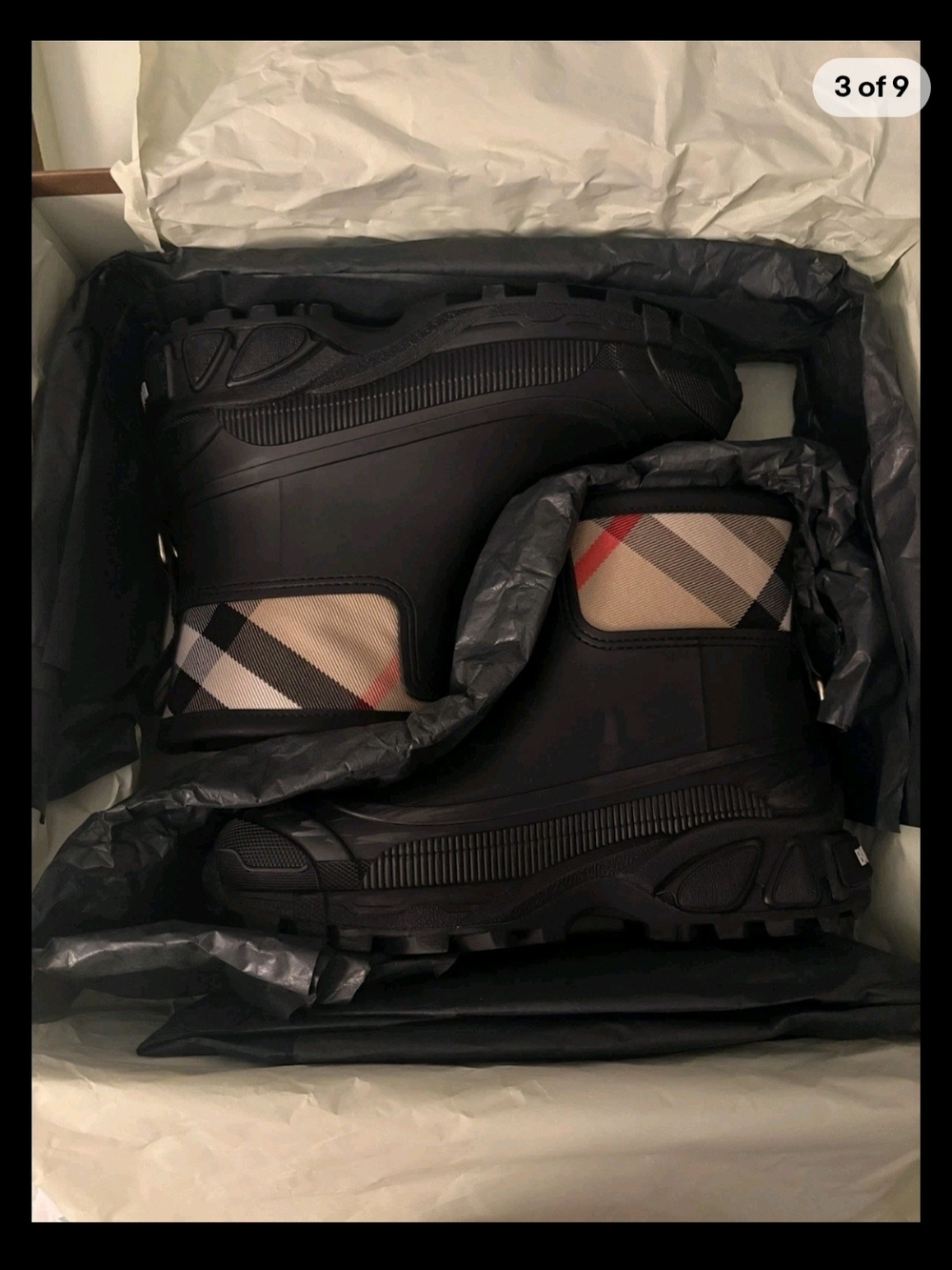 Burberry Black Kids Rain Boots with Signature Check Panel - Picture 7 of 7